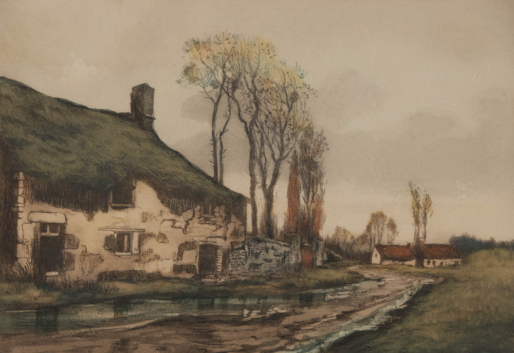 G. W. Doris Etching and Aquatint on Paper Countryside Architectural Landscape