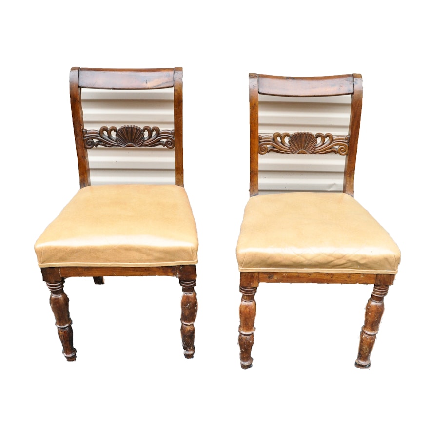 Antique Phyfe Style Swan Neck Scroll Back Side Chairs