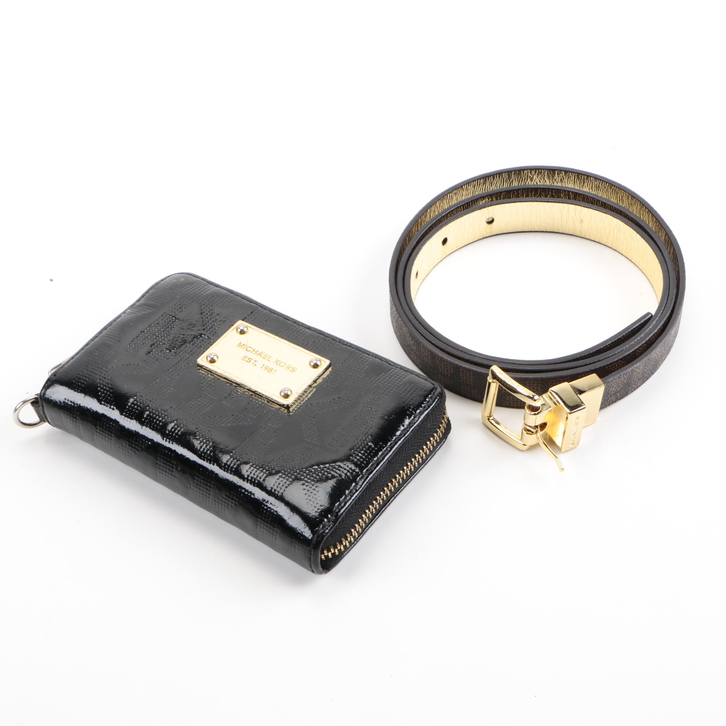 Michael Kors Patent Leather Wallet and Belt