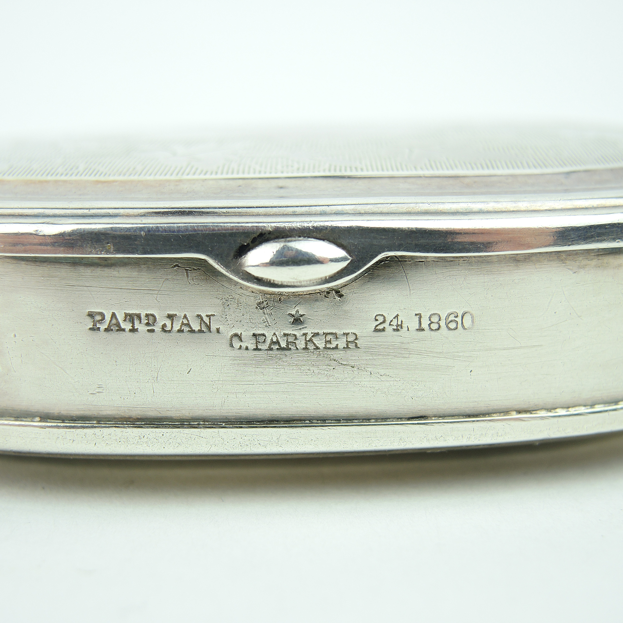 Antique C. Parker Silver Plate Civil War Era Snuff Box