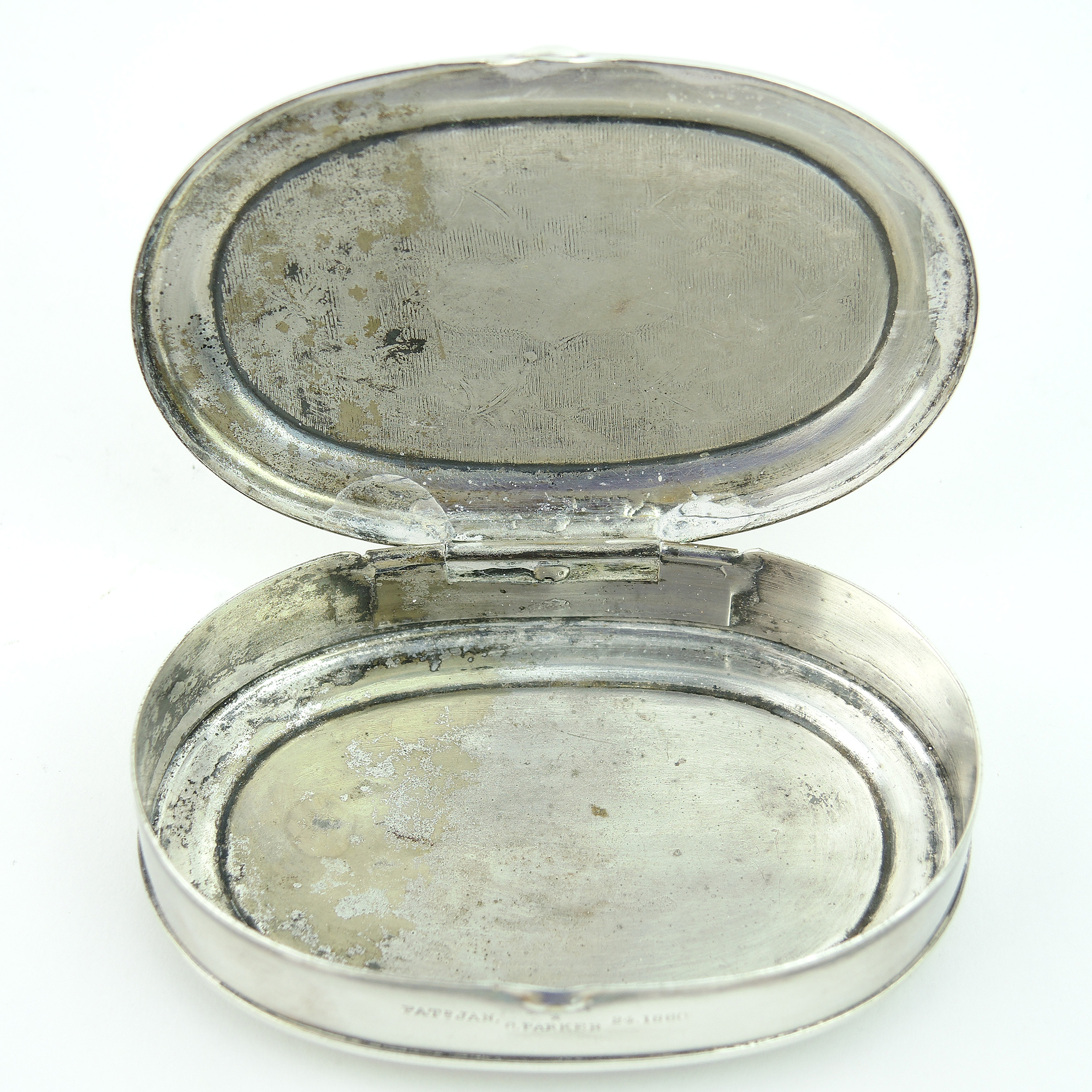 Antique C. Parker Silver Plate Civil War Era Snuff Box