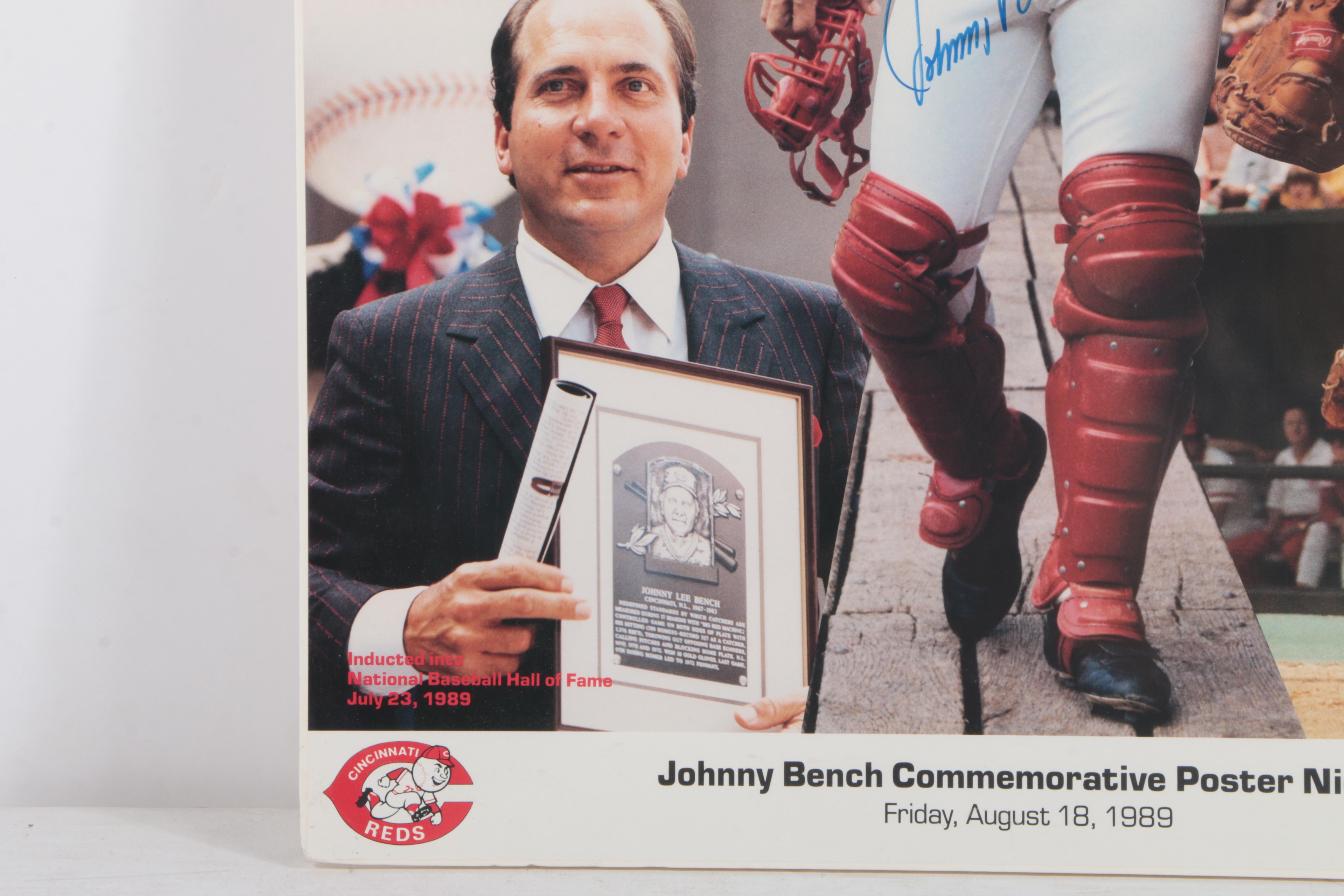 Signed Johnny Bench Commemorative Poster