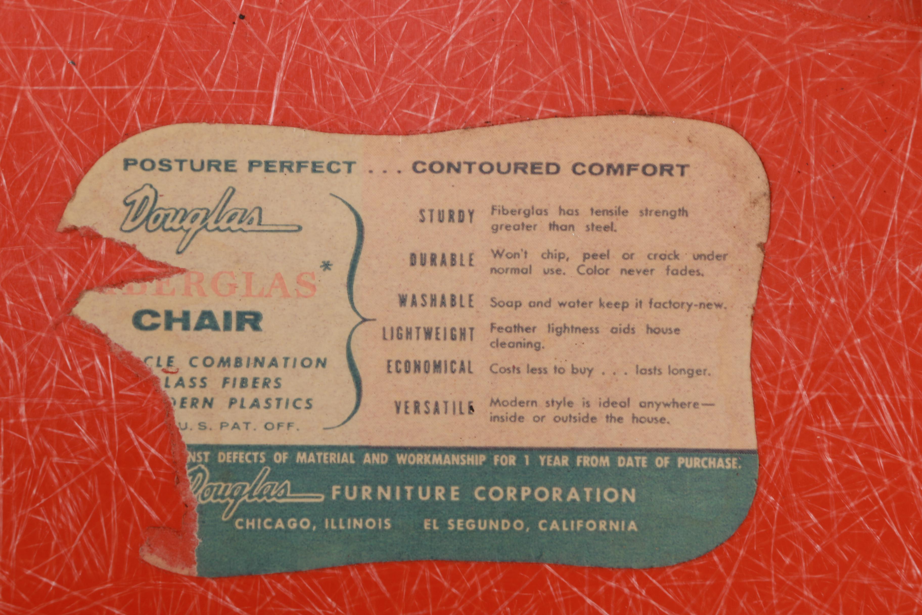 Vintage Mid Century Modern Fiberglass Chair by Douglas Furniture Corporation