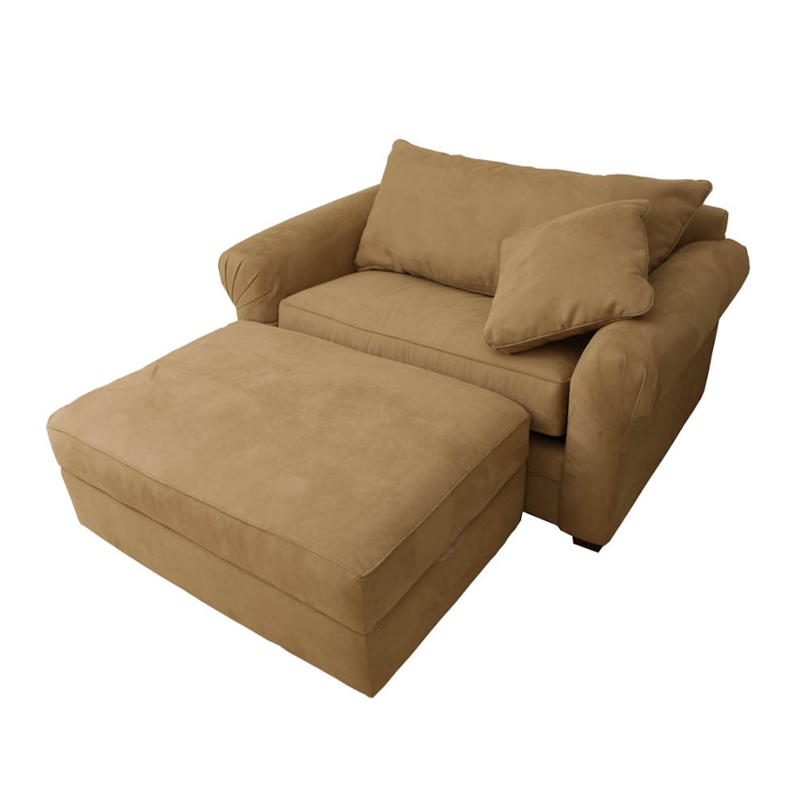 Faux Suede Upholstered Sofa Bed Armchair with Ottoman