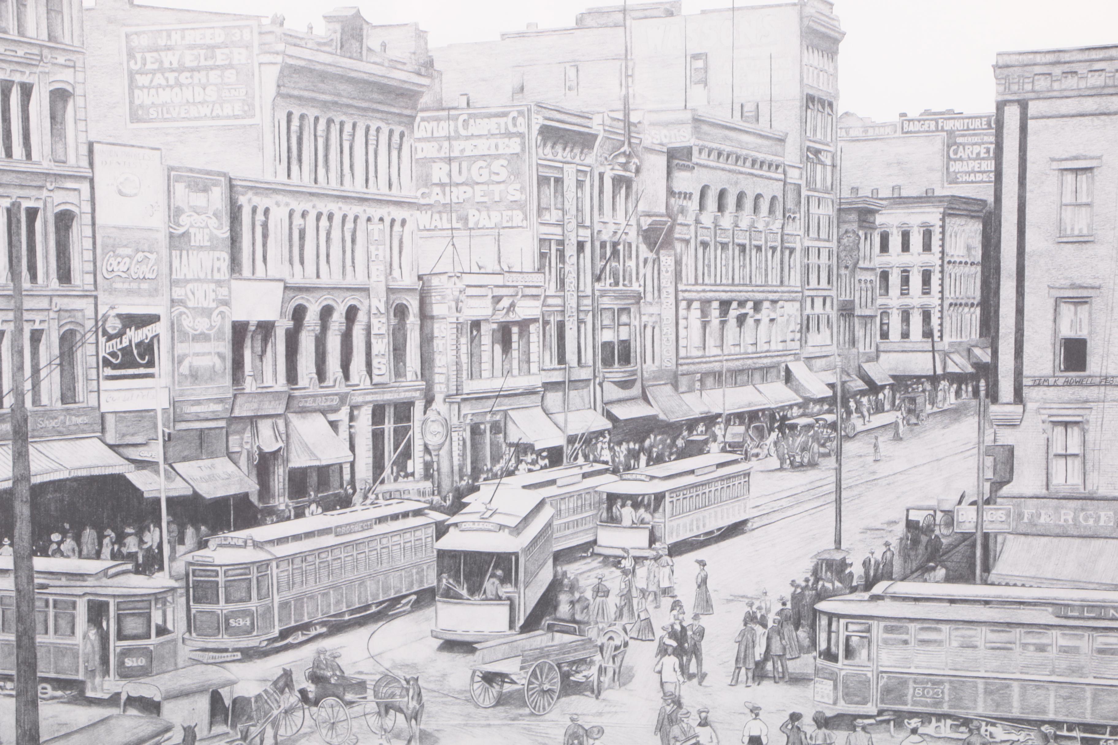 Tim K. Adwell Limited Edition Halftone Reproduction Prints of Street Scenes