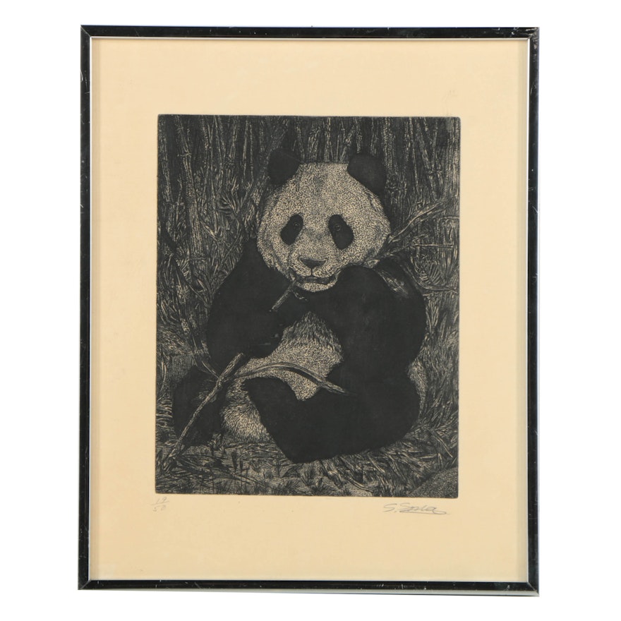 Limited Edition Etching on Paper of a Panda