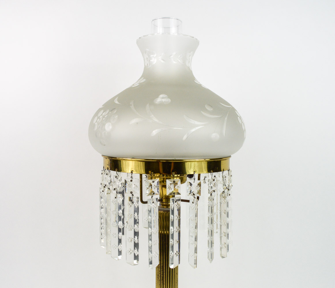 Antique Astral Table Lamp with Cut Crystal Lustres
