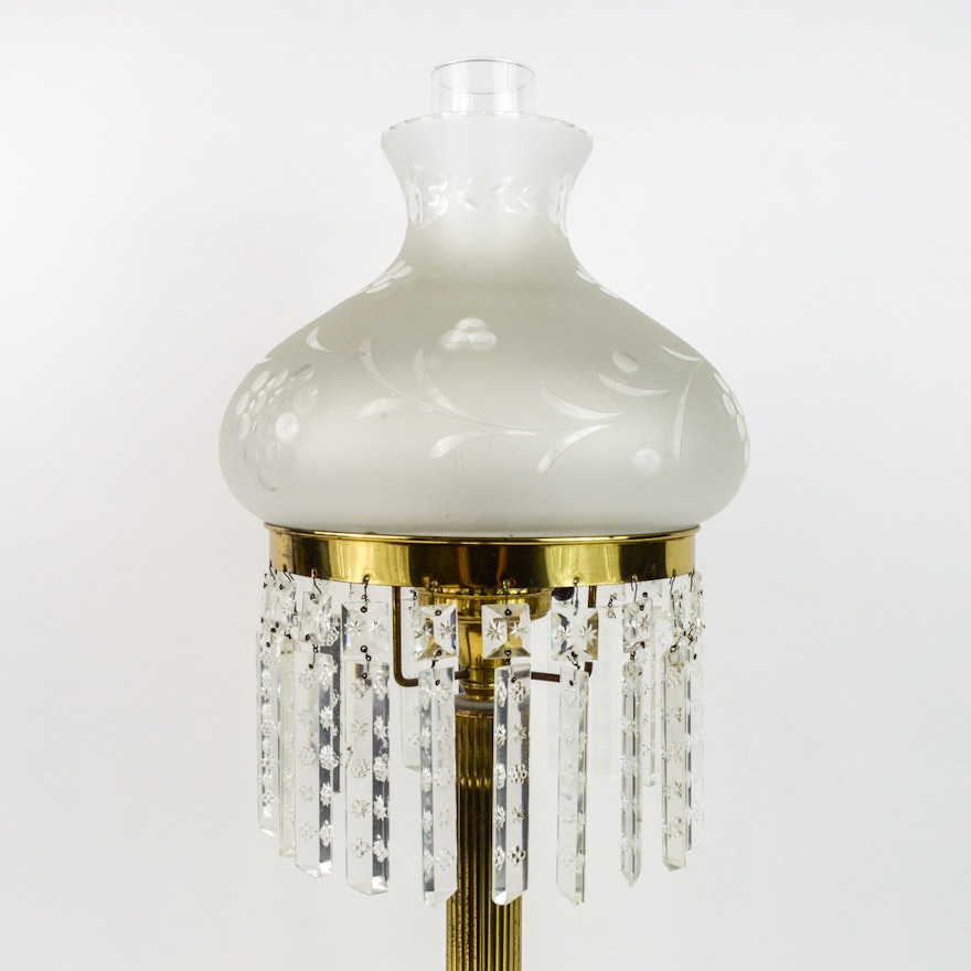 Antique Astral Table Lamp with Cut Crystal Lustres