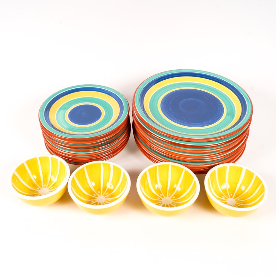 Set of Hand-Painted Pier1 Plates and Bowls