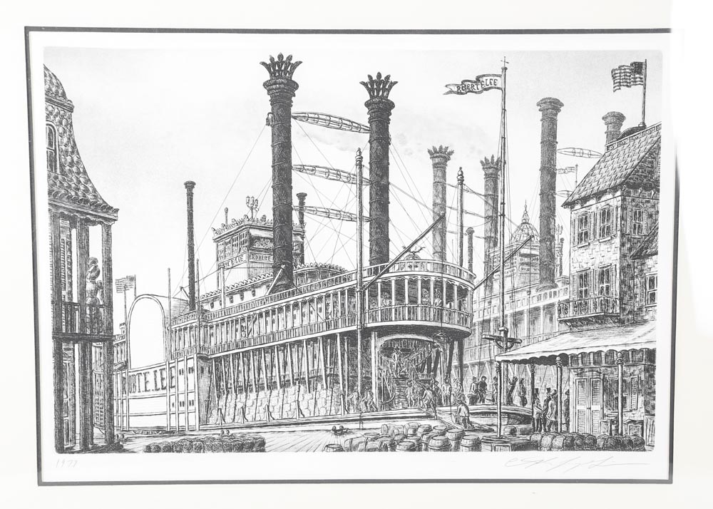 Alan Jay Gaines Etching "The River Steamboat Robert E. Lee"
