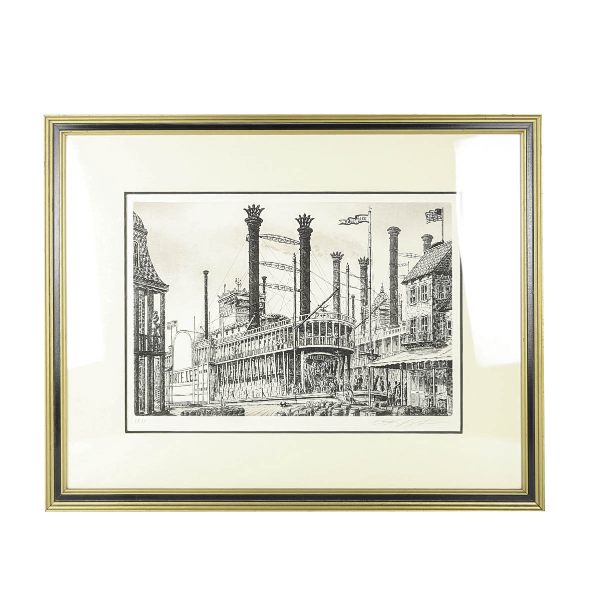 Alan Jay Gaines Etching "The River Steamboat Robert E. Lee"