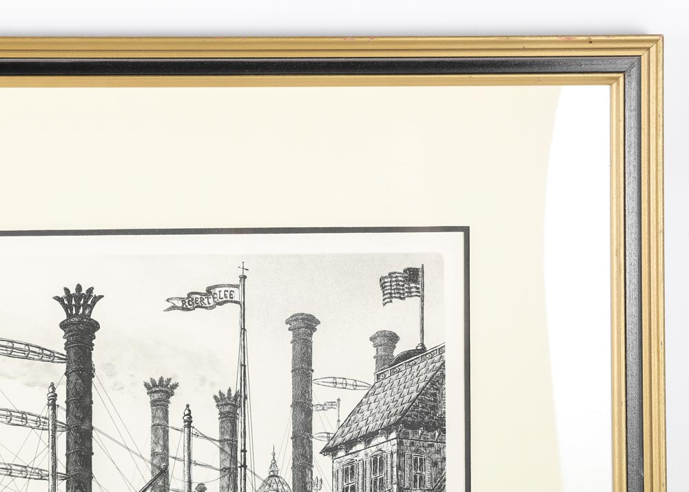 Alan Jay Gaines Etching "The River Steamboat Robert E. Lee"