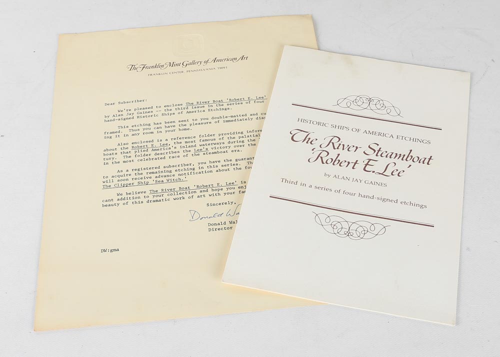 Alan Jay Gaines Etching "The River Steamboat Robert E. Lee"