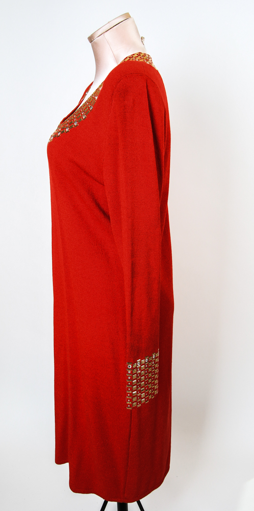 Vintage St. John by Marie Gray Embellished Red Knit Dress