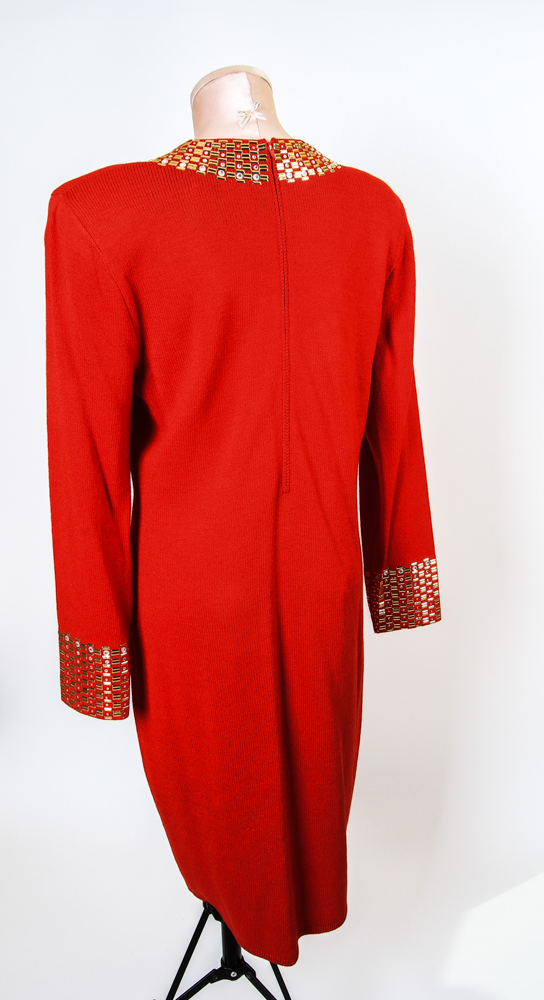 Vintage St. John by Marie Gray Embellished Red Knit Dress