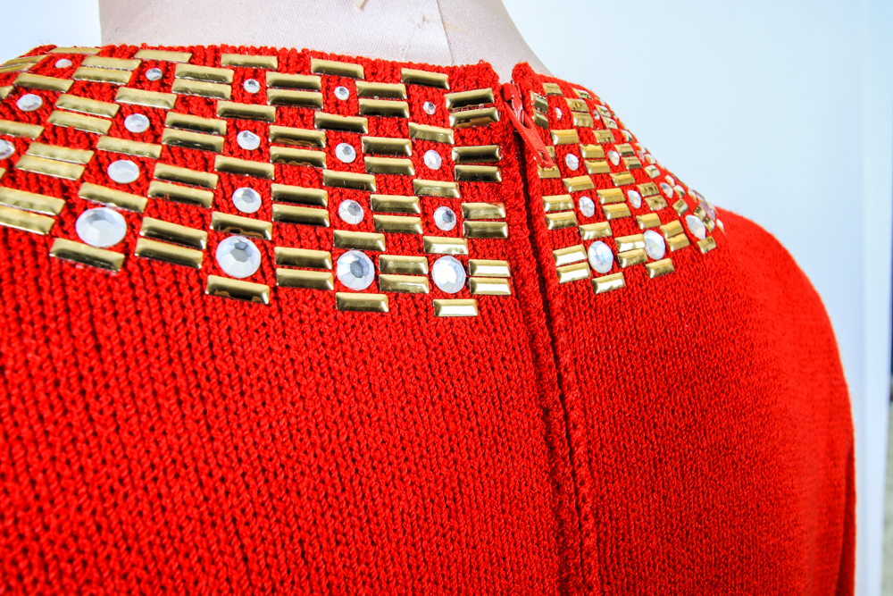 Vintage St. John by Marie Gray Embellished Red Knit Dress