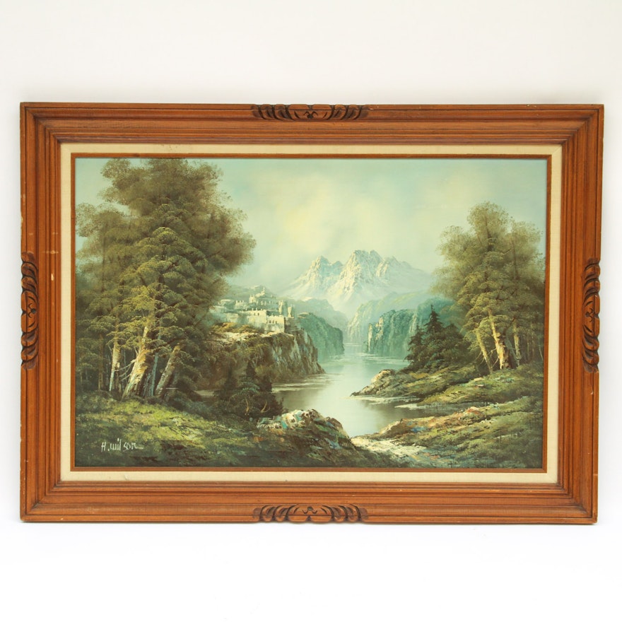 H. Wilson Oil Painting of a Landscape with a Castle