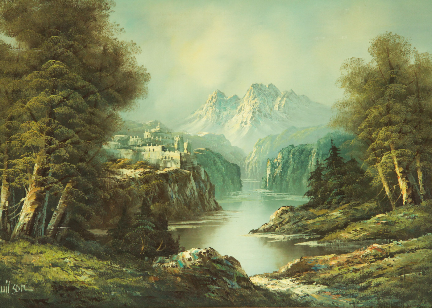 H. Wilson Oil Painting of a Landscape with a Castle