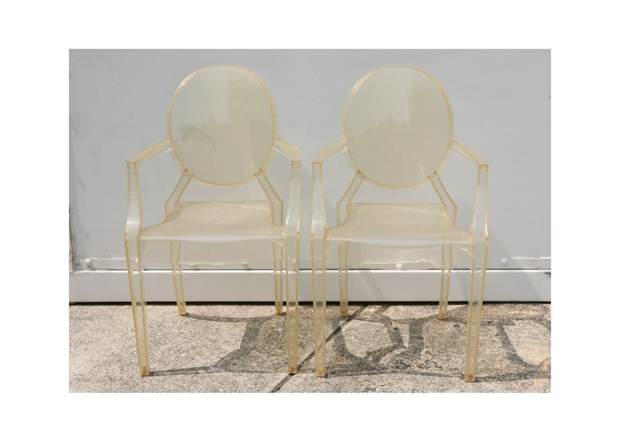 "Louis Ghost" Chair Pair by Kartell in Straw