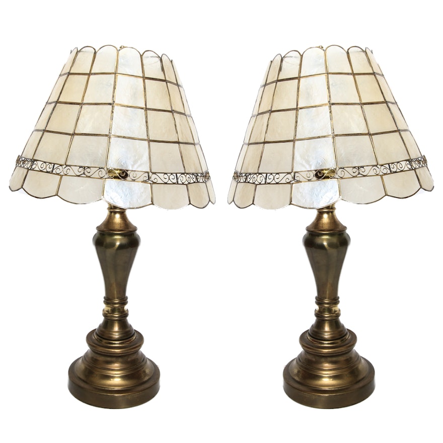 Pair of Table Lamps With Capiz Shell Shade