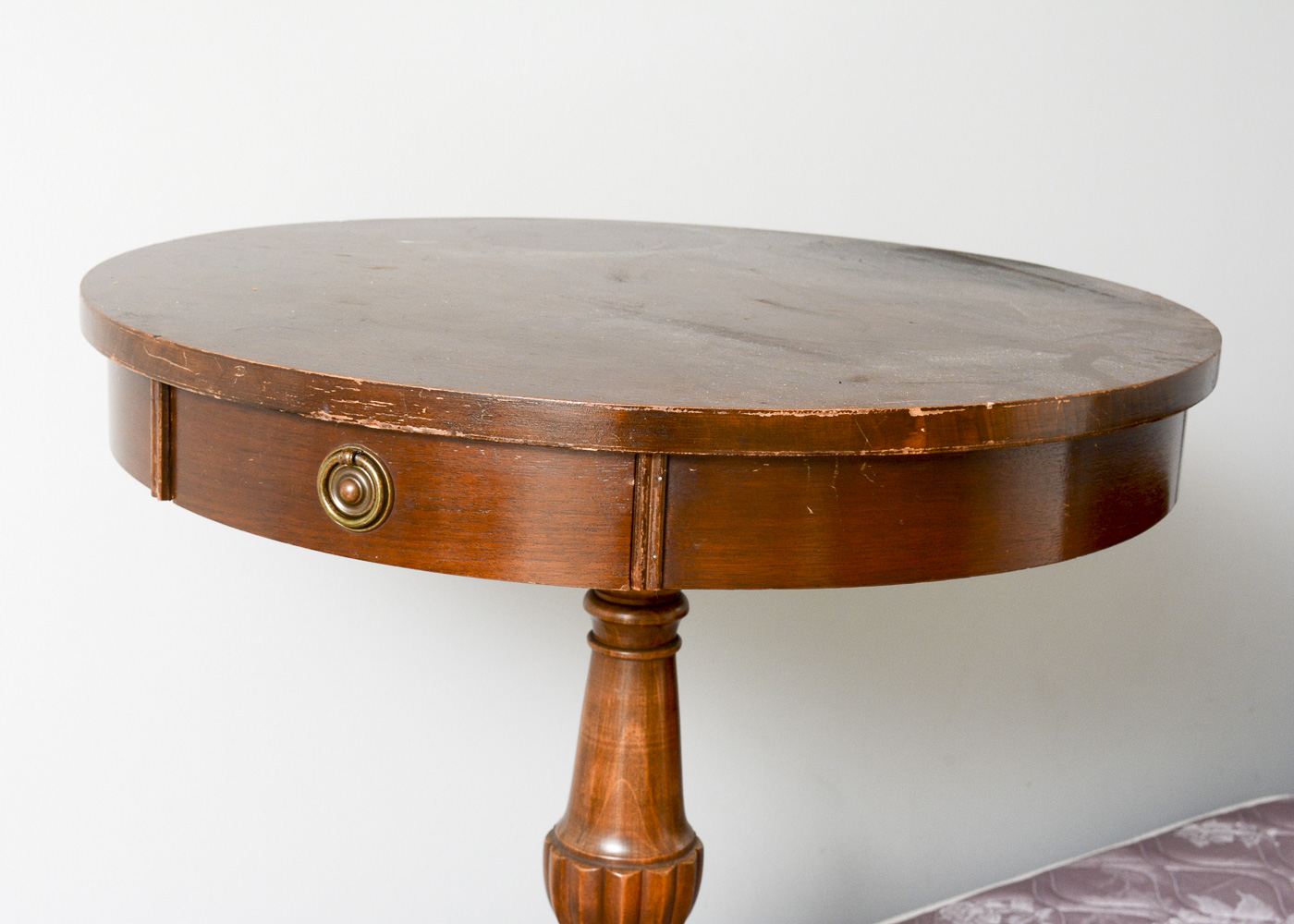 Vintage Wood Double Bed Frame and Pedestal Side Table