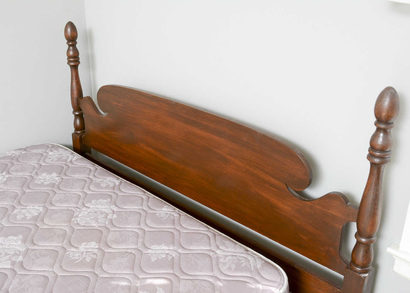 Vintage Wood Double Bed Frame and Pedestal Side Table