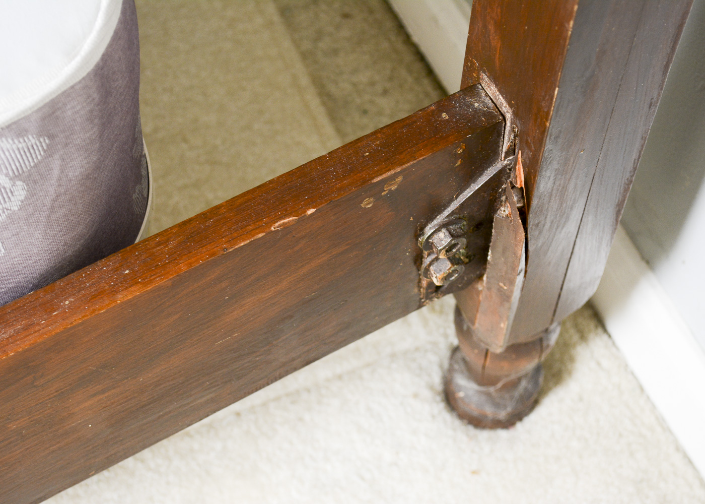 Vintage Wood Double Bed Frame and Pedestal Side Table