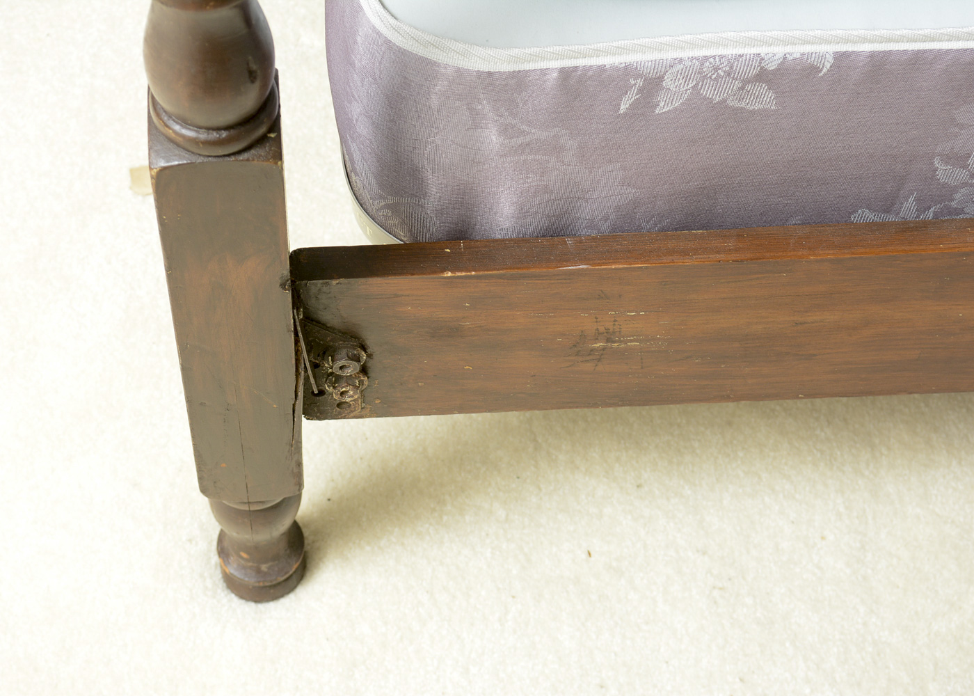 Vintage Wood Double Bed Frame and Pedestal Side Table