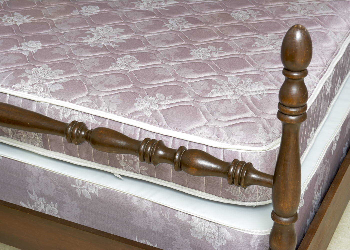 Vintage Wood Double Bed Frame and Pedestal Side Table