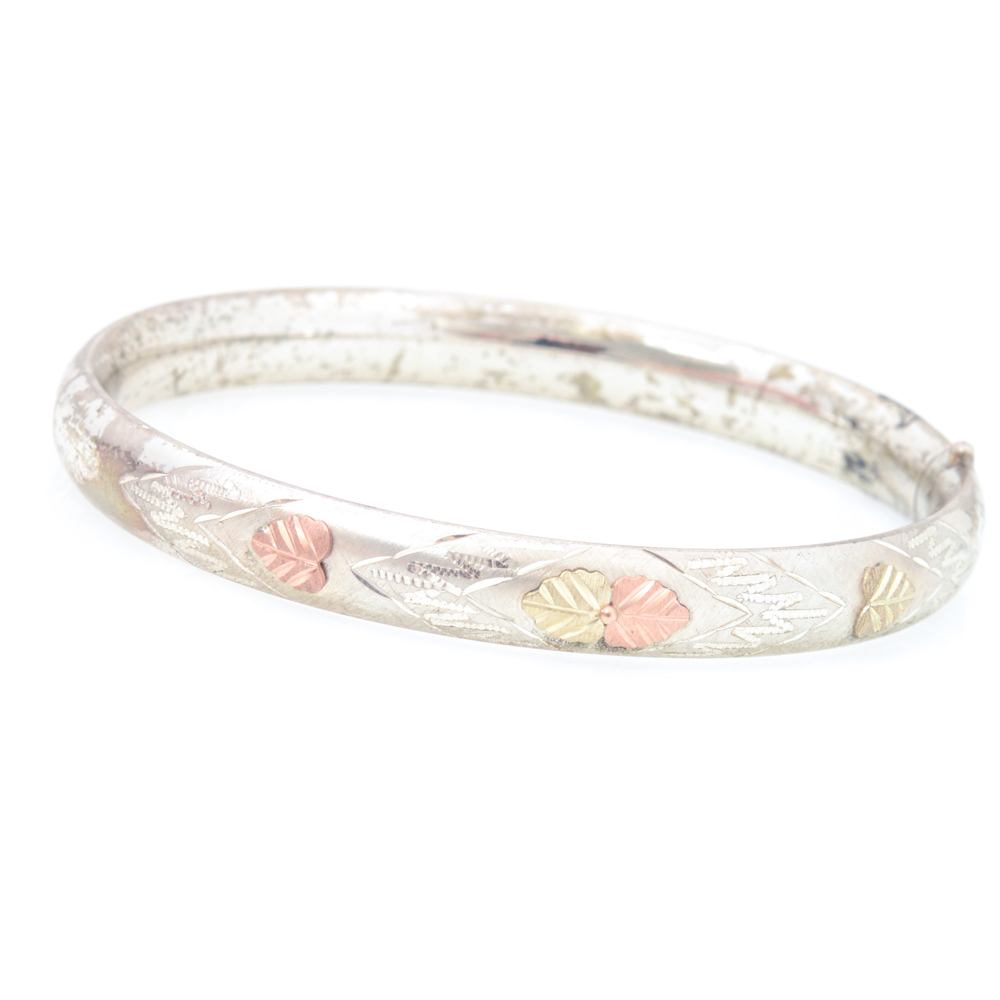Sterling Silver and 12K Gold Hinged Bangle Bracelet