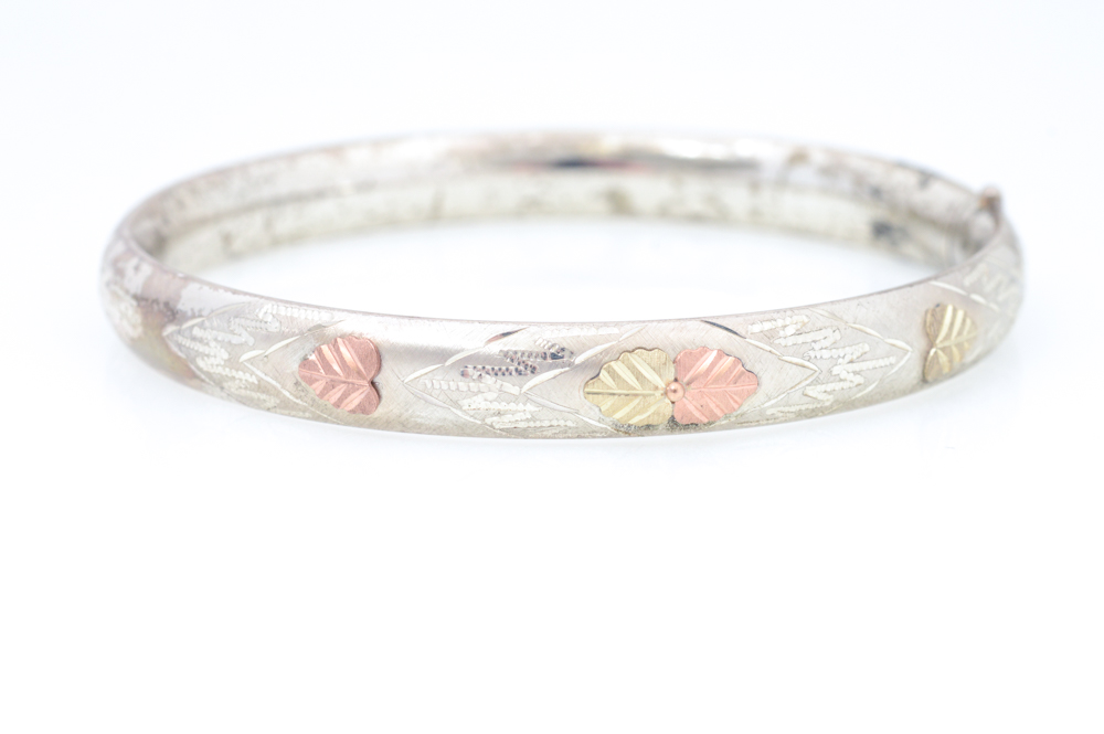 Sterling Silver and 12K Gold Hinged Bangle Bracelet