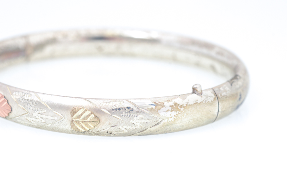 Sterling Silver and 12K Gold Hinged Bangle Bracelet