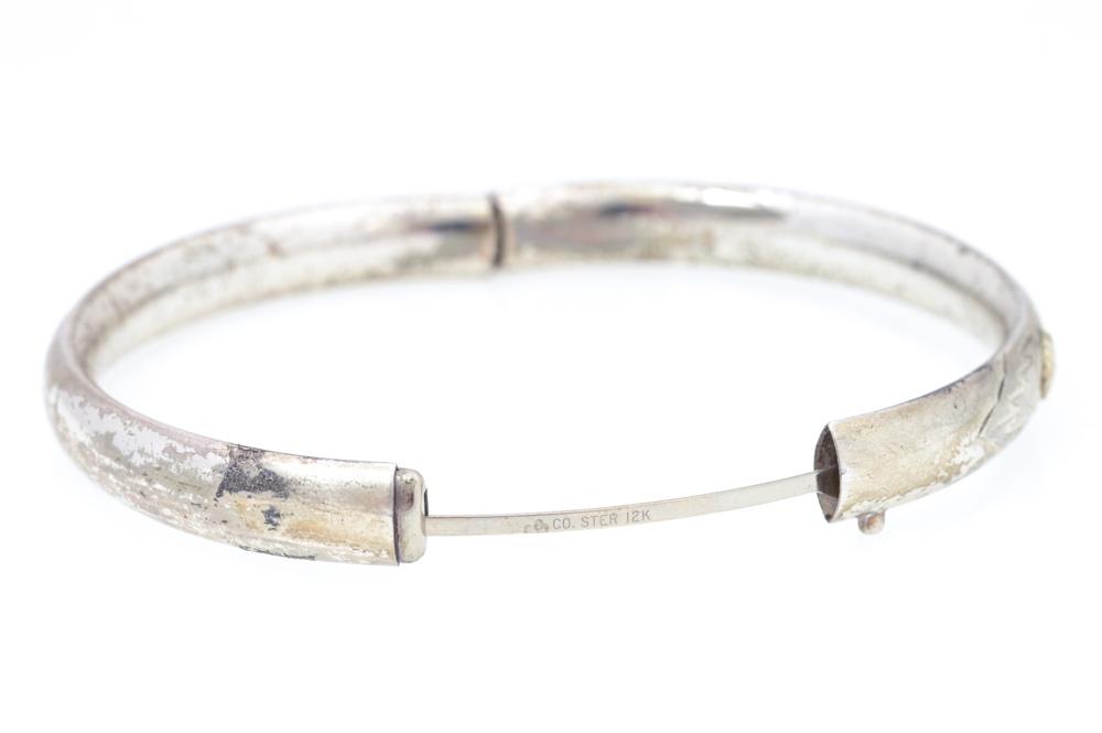 Sterling Silver and 12K Gold Hinged Bangle Bracelet
