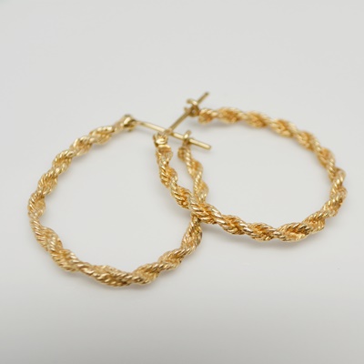 14K Yellow Gold Rope Hoop Pierced Earrings