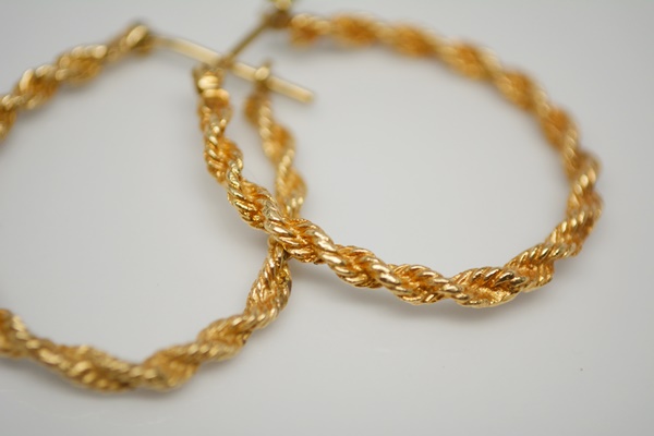 14K Yellow Gold Rope Hoop Pierced Earrings