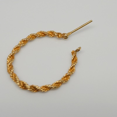 14K Yellow Gold Rope Hoop Pierced Earrings