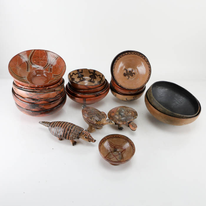 Handmade Mucawa Bowls and Figurines from Upper Ecuadorian Amazon Basin