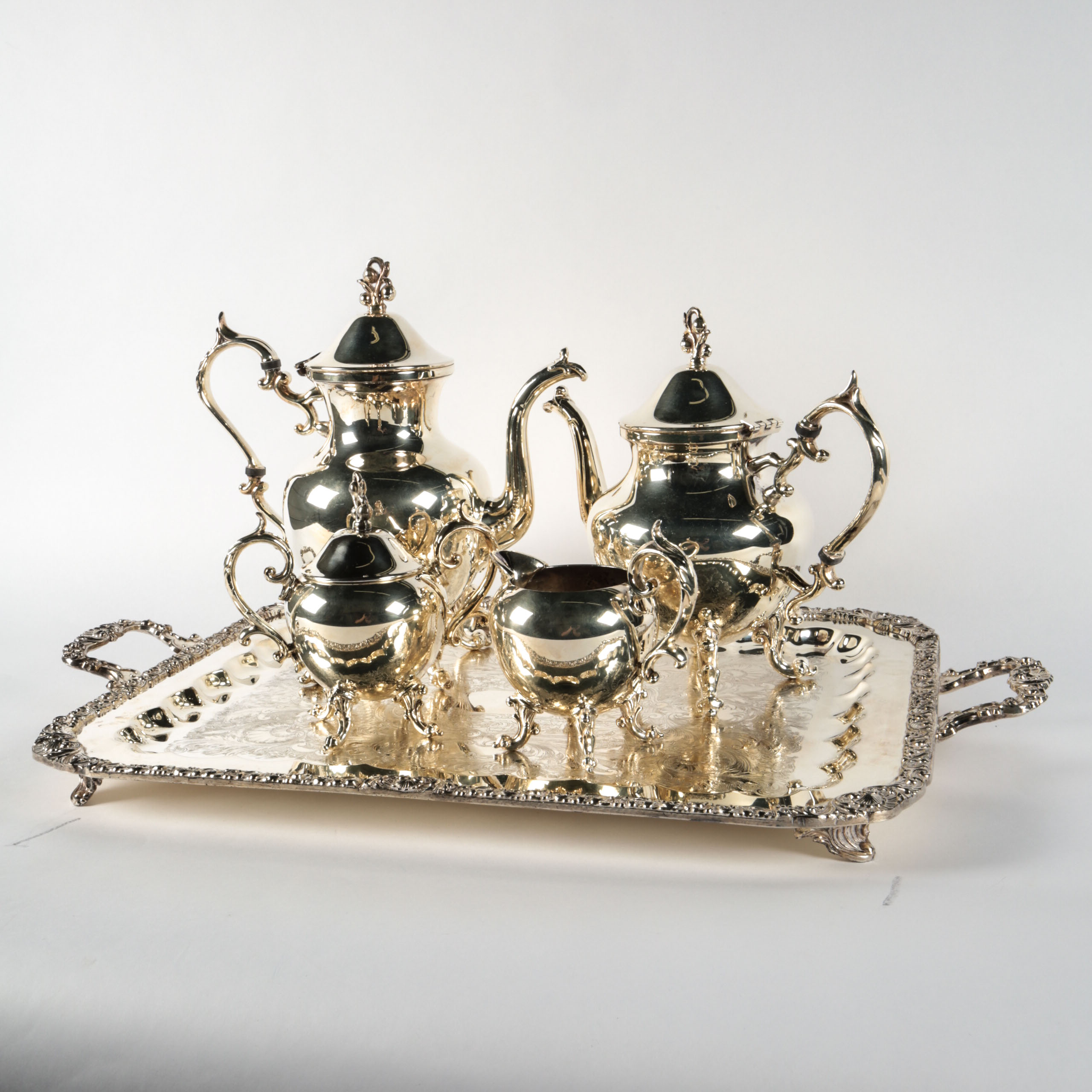 Vintage Birmingham Silver Co. Plated Silver Tea and Coffee Set with Tray
