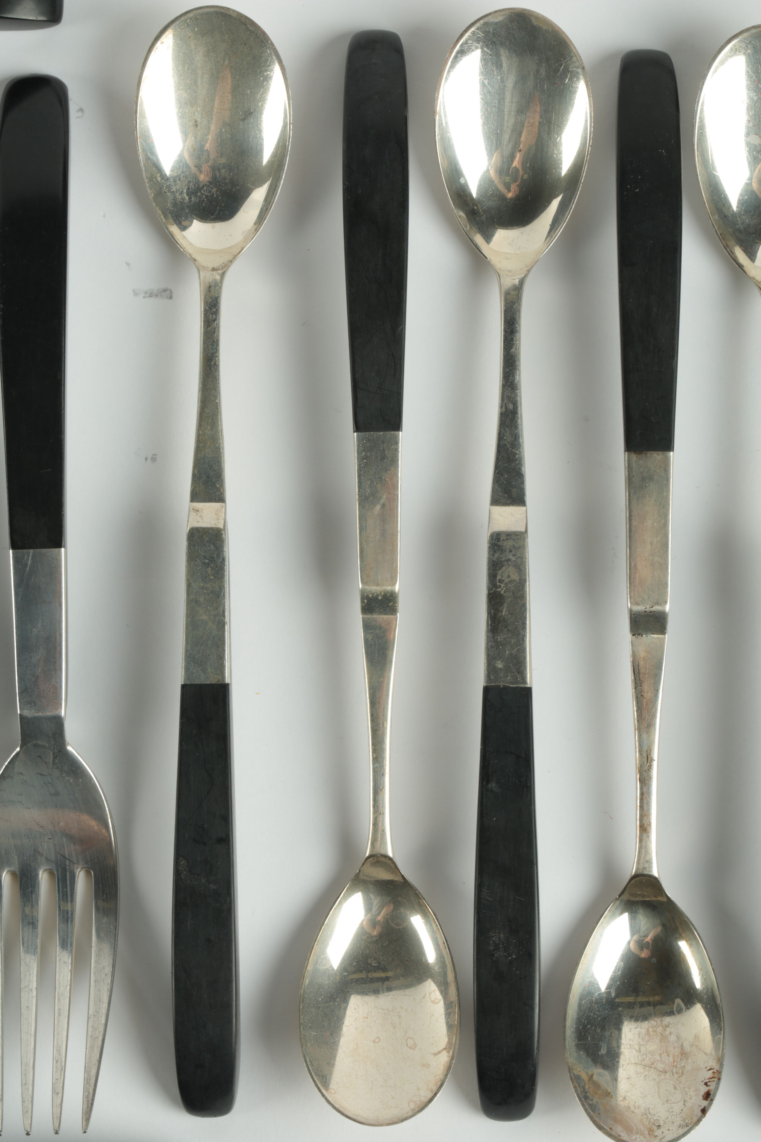 Vintage Lunt Sterling and Black Nylon Flatware in the "Contrast" Pattern