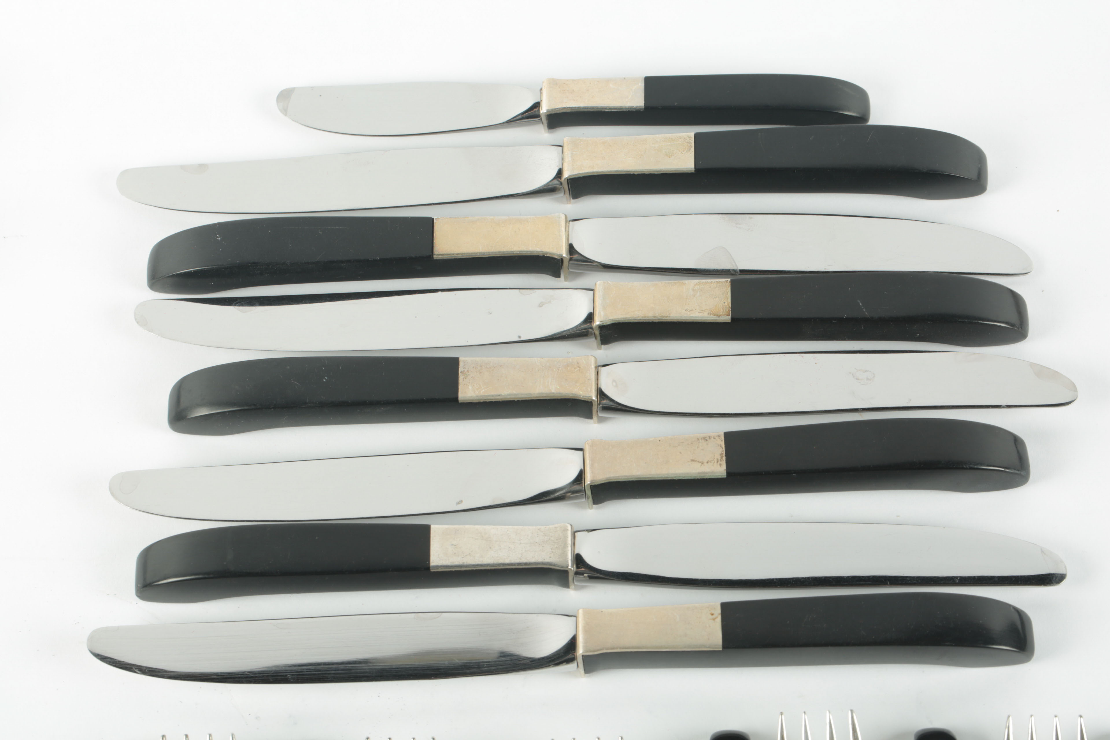 Vintage Lunt Sterling and Black Nylon Flatware in the "Contrast" Pattern