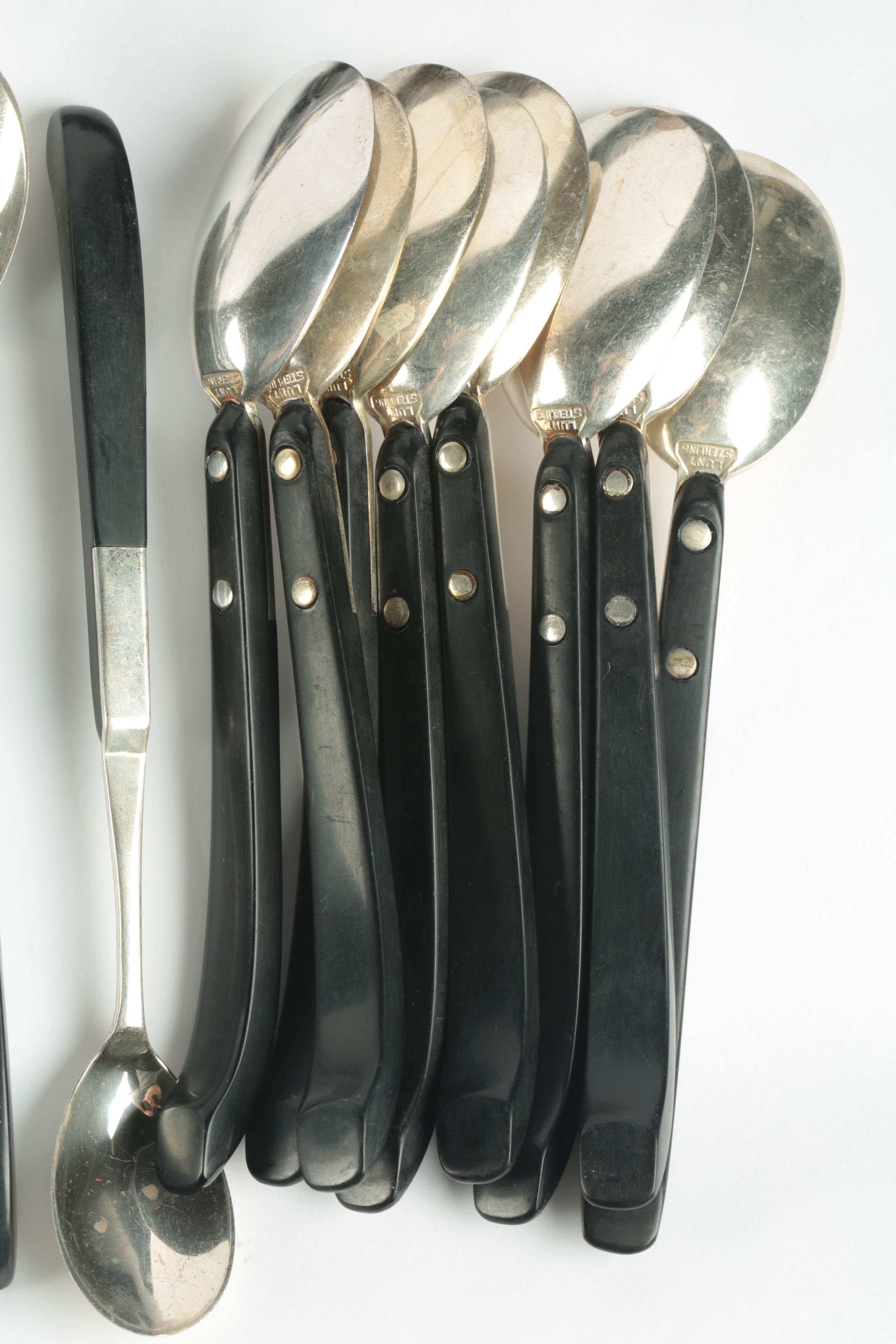 Vintage Lunt Sterling and Black Nylon Flatware in the "Contrast" Pattern