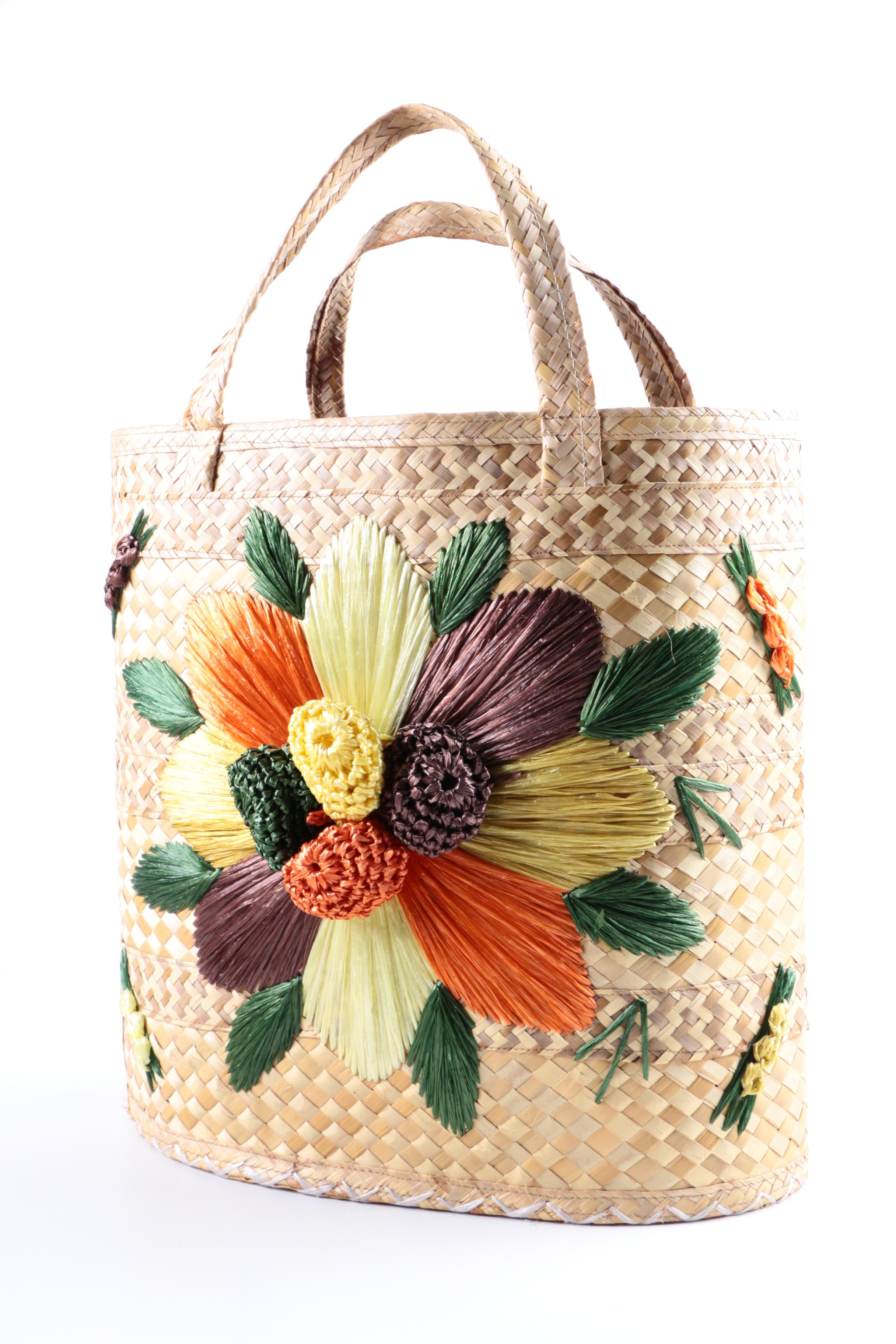 Four Straw Totes and Baskets