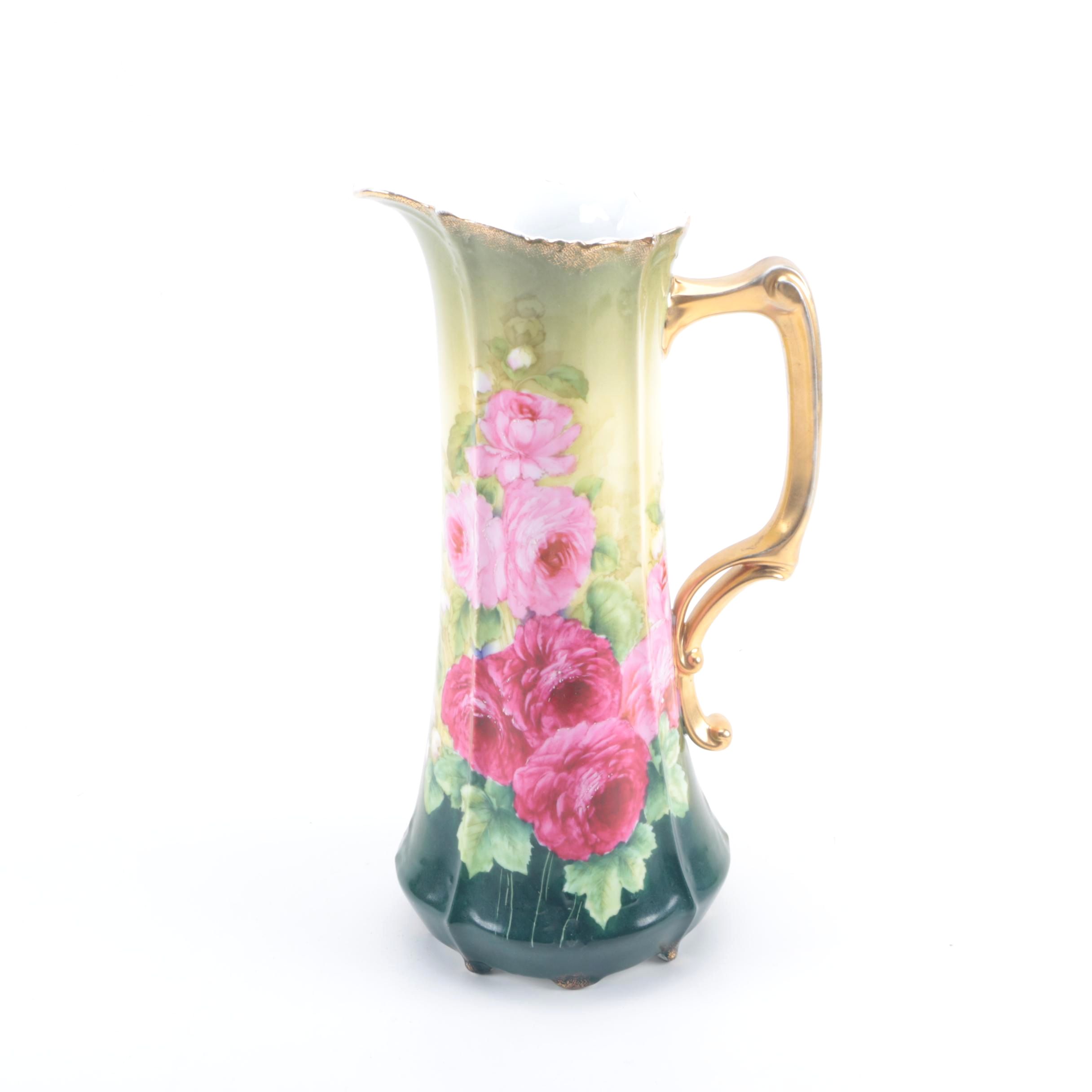 Antique Bavarian Pink Floral Porcelain Pitcher