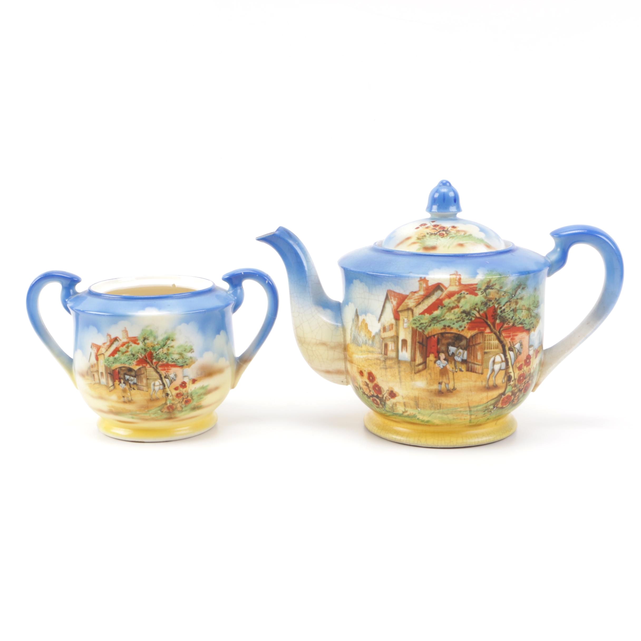 Painted Teapot and Sugar Bowl