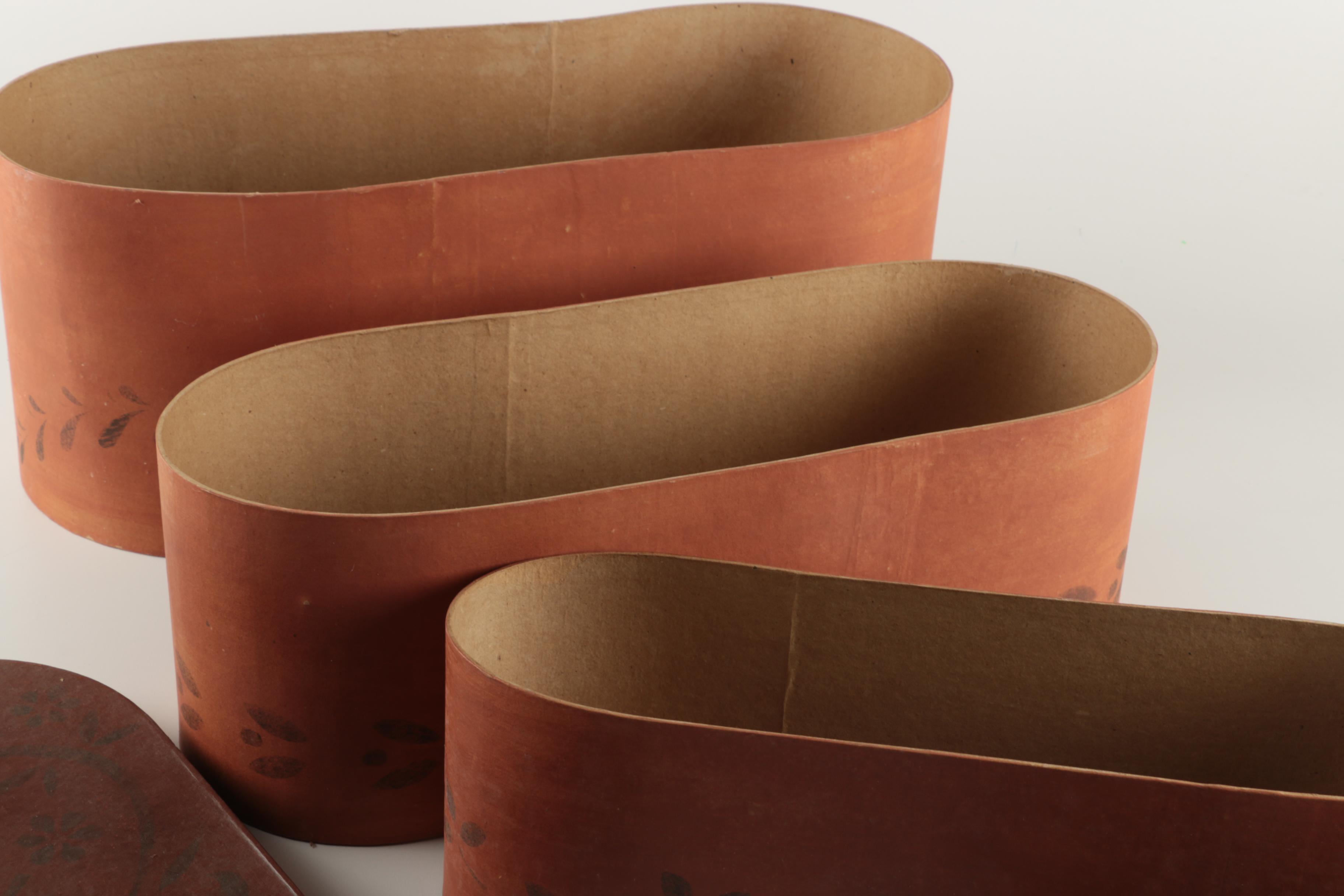 Three Nesting Cardboard Panty Boxes with Stenciled Decorations