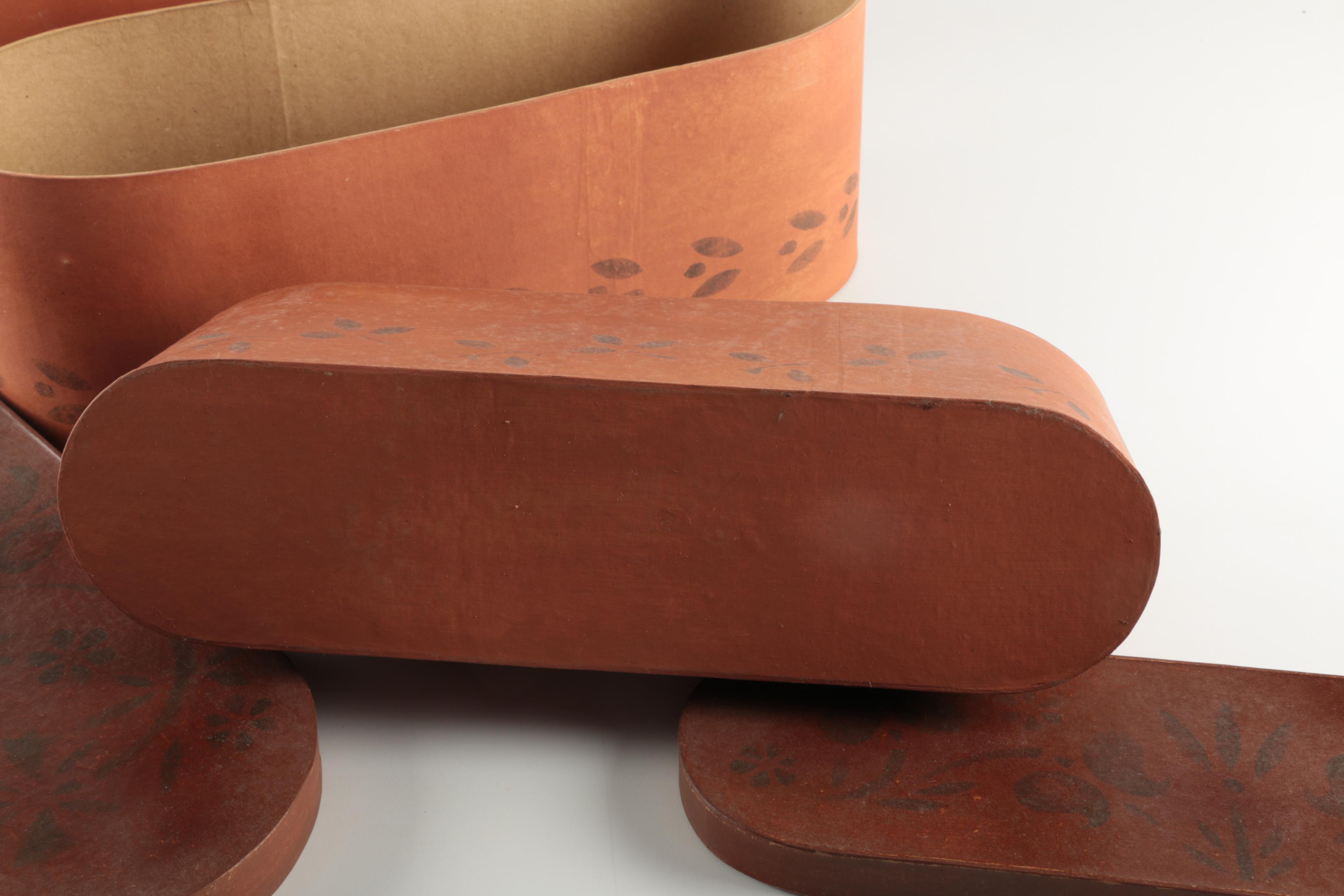 Three Nesting Cardboard Panty Boxes with Stenciled Decorations