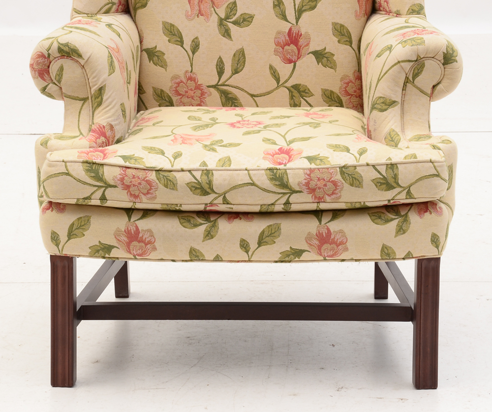 Pair of Floral Upholstered Wing Chairs