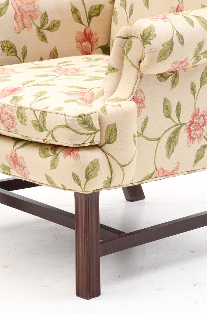 Pair of Floral Upholstered Wing Chairs