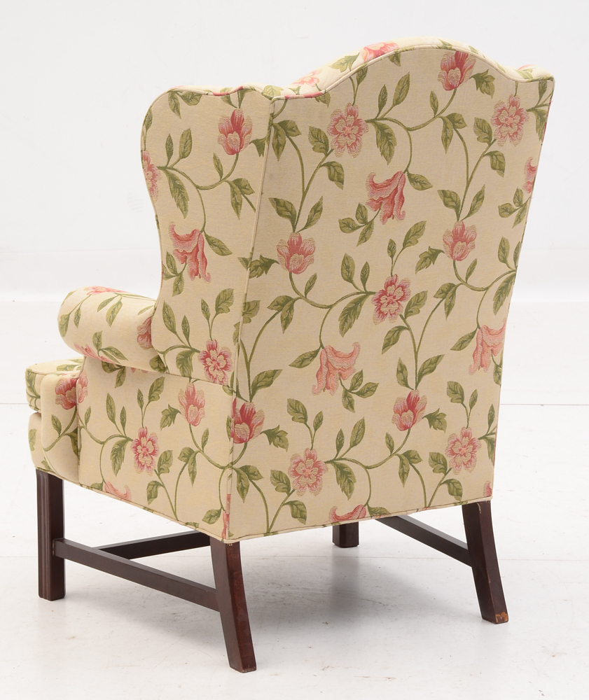 Pair of Floral Upholstered Wing Chairs