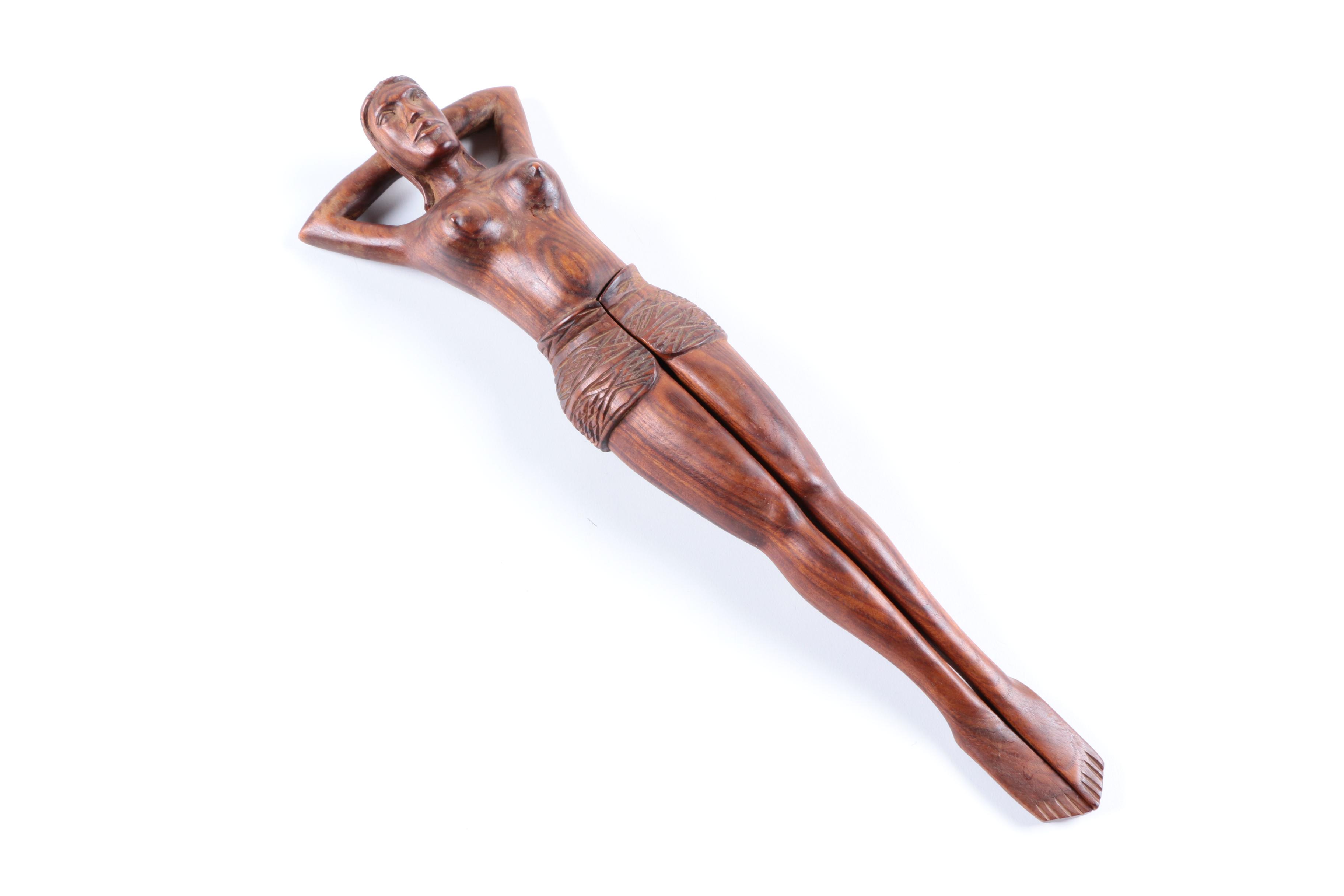 Vintage Carved Wooden Nutcracker in the Form of a Reclining Woman